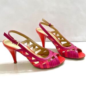 Women's Bandolino 3 inch Heels Sling Coral, Pink, Fuchsia Size 7.5 Narrow Foot